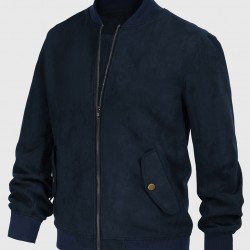 James Mens Dark Blue Bomber Suede Leather Jacket James Mens Dark Blue Bomber Suede Leather Jacket