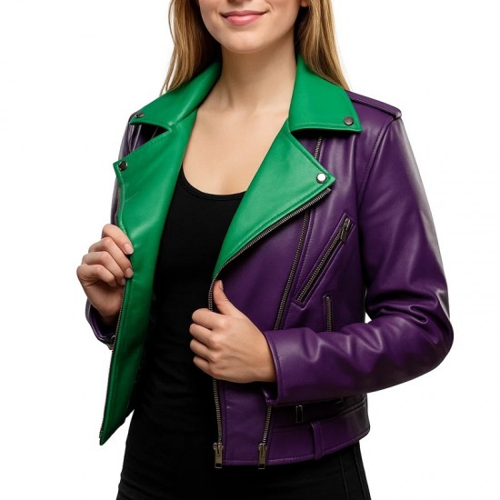 Joker Green and Purple Biker Leather Jacket Joker Green and Purple Biker Leather Jacket