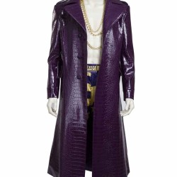 Joker Suicide Squad Purple Leather Trench Coat