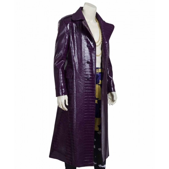 Joker Suicide Squad Purple Leather Trench Coat Joker Suicide Squad Purple Leather Trench Coat