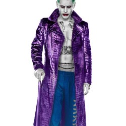 Joker Suicide Squad Purple Leather Trench Coat