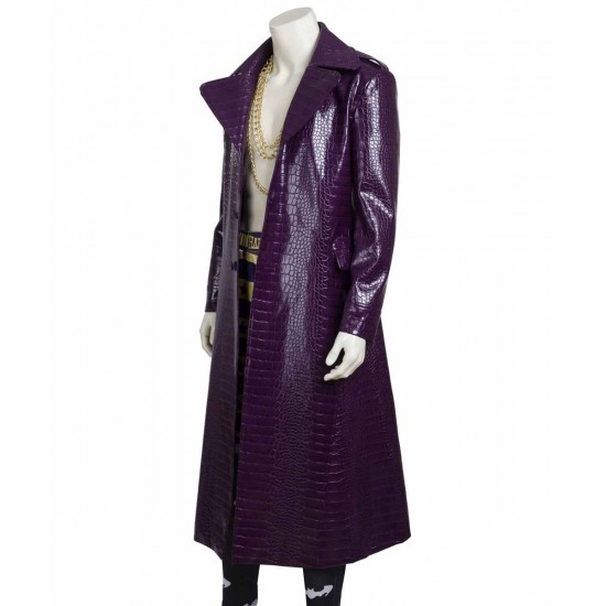 Joker Suicide Squad Purple Leather Trench Coat Joker Suicide Squad Purple Leather Trench Coat