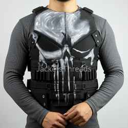 Jon Bernthal Punisher Skull Leather Vest – Frank Castle S3 Black Vest Costume