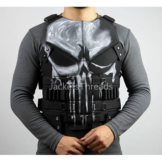 Jon Bernthal Punisher Skull Leather Vest – Frank Castle S3 Black Vest Costume