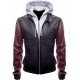 Justice League Barry Allen Flash Leather Jacket With Fleece Hoodie And Flash Logo On The Back Side.