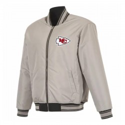Kansas City Chiefs Black/Gray Full-Zip Reversible Flight Jacket Kansas City Chiefs Black/Gray Full-Zip Reversible Flight Jacket