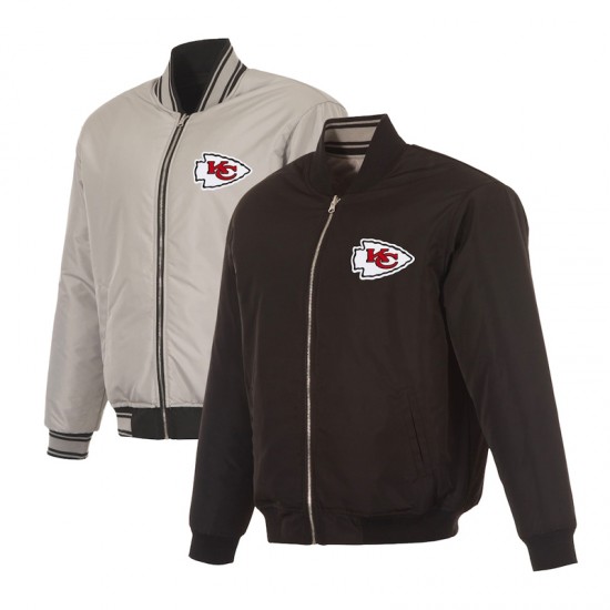 Kansas City Chiefs Black/Gray Full-Zip Reversible Flight Jacket Kansas City Chiefs Black/Gray Full-Zip Reversible Flight Jacket
