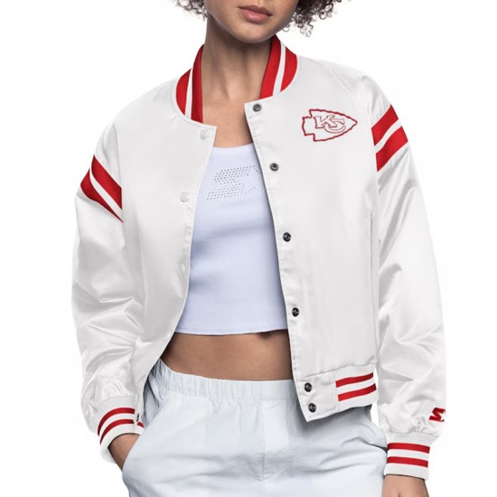 Kansas City Chiefs White Full Count Satin Jacket Kansas City Chiefs White Full Count Satin Jacket