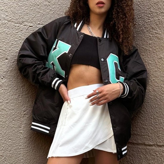 Kansas City Current Black Varsity Satin Jacket Kansas City Current Black Varsity Satin Jacket