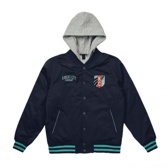 Kansas City Current Navy Hooded Bomber Jacket Kansas City Current Navy Hooded Bomber Jacket