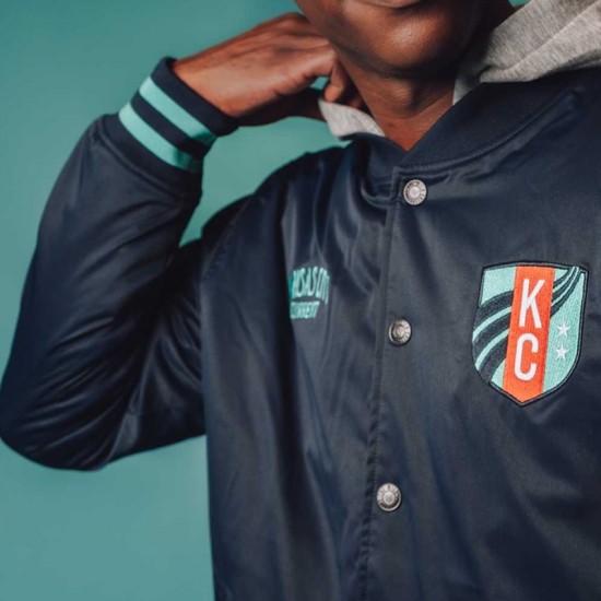 Kansas City Current Navy Hooded Bomber Jacket Kansas City Current Navy Hooded Bomber Jacket