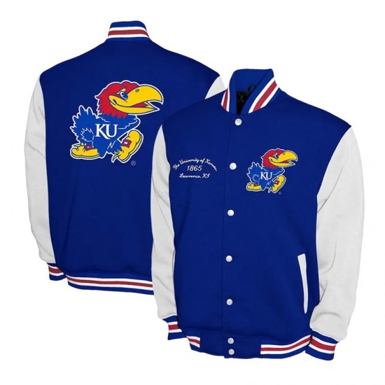 Kansas Jayhawks Fleece Royal and White Varsity Jacket