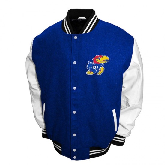 Kansas Jayhawks Royal and White Varsity Jacket Kansas Jayhawks Royal and White Varsity Jacket