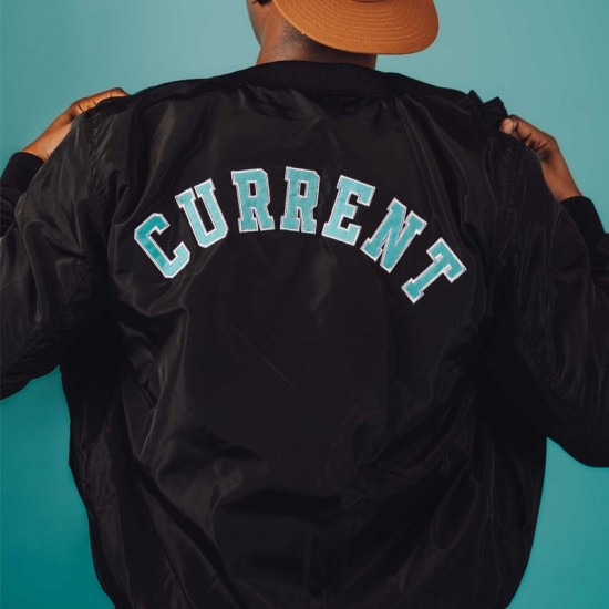 KC Current Bomber Black Full-Zip Satin Jacket