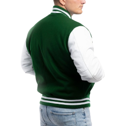 Kelly Green Wool Body & Bright White Leather Sleeves Letterman Jacket