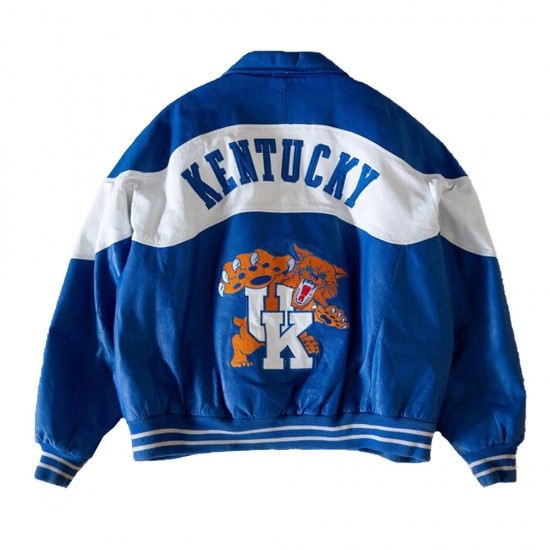 Kentucky Wildcats Blue and White 90’s Leather Jacket