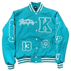 Kingsplay University Aqua Blue Varsity Jacket Kingsplay University Aqua Blue Varsity Jacket