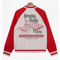 Krusty Krab Pizza Red and White Bomber Jacket Krusty Krab Pizza Red and White Bomber Jacket