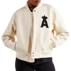 LA Angels Wool Cream White Varsity Jacket