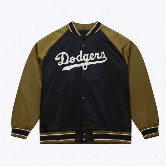 LA Dodgers Black/Olive Satin Double Clutch Jacket LA Dodgers Black/Olive Satin Double Clutch Jacket