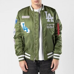 LA Dodgers Full-Zip Bomber Satin Jacket