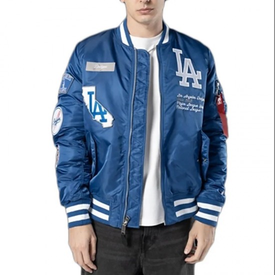 LA Dodgers Full-Zip Bomber Satin Jacket LA Dodgers Full-Zip Bomber Satin Jacket