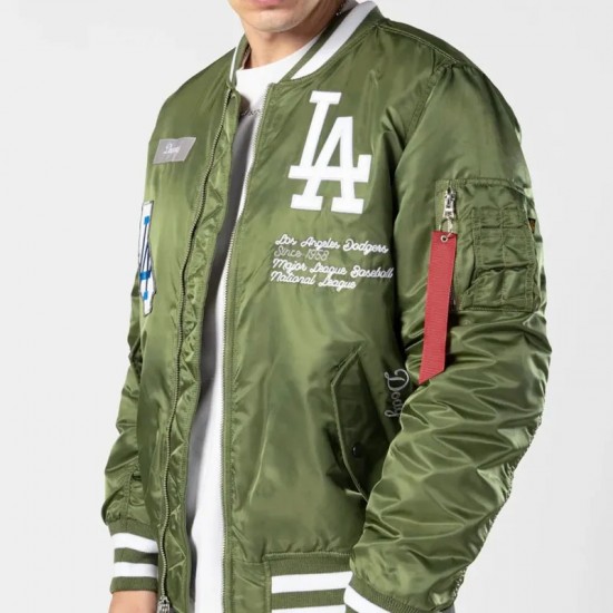 LA Dodgers Full-Zip Bomber Satin Jacket LA Dodgers Full-Zip Bomber Satin Jacket