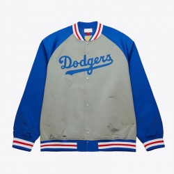 LA Dodgers Vintage Logo Double Clutch Lightweight Gray Satin Jacket