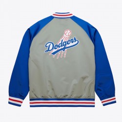 LA Dodgers Vintage Logo Double Clutch Lightweight Gray Satin Jacket LA Dodgers Vintage Logo Double Clutch Lightweight Gray Satin Jacket