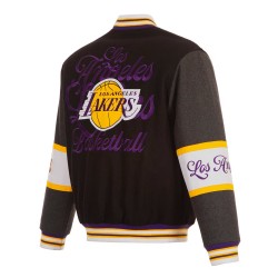 LA Lakers Black and Charcoal Varsity Wool Jacket LA Lakers Black and Charcoal Varsity Wool Jacket