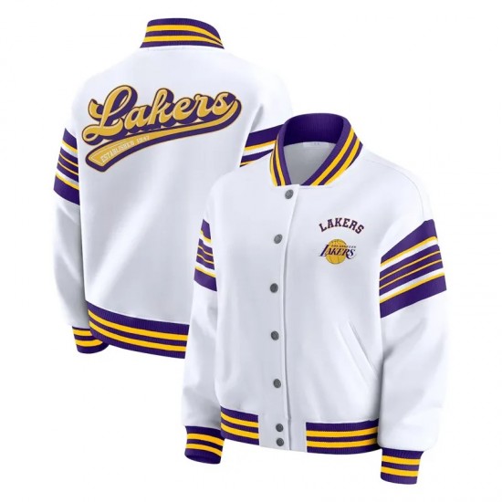 LA Lakers Snap Front White Fleece Jacket