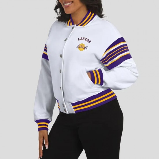 LA Lakers Snap Front White Fleece Jacket