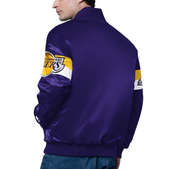 LA Lakers Triple Option Varsity Full-Snap Satin Jacket LA Lakers Triple Option Varsity Full-Snap Satin Jacket