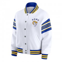 LA Rams Snap Front White Fleece Jacket