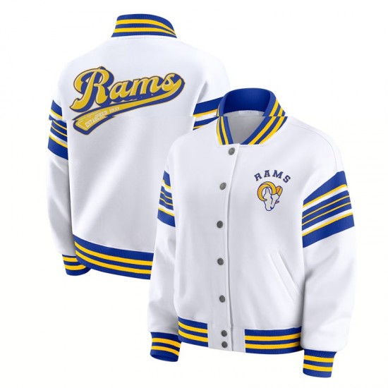 LA Rams Snap Front White Fleece Jacket