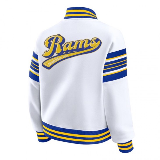 LA Rams Snap Front White Fleece Jacket