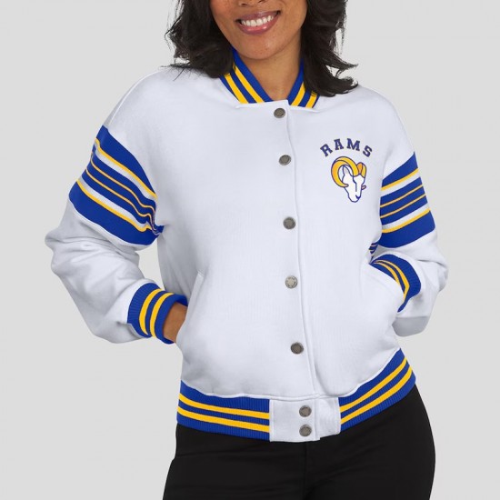 LA Rams Snap Front White Fleece Jacket