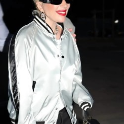 Lady Gaga Silver Metallic Bomber Jacket Lady Gaga Silver Metallic Bomber Jacket