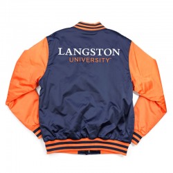 Langston University Navy and Orange Baseball Jacket Langston University Navy and Orange Baseball Jacket