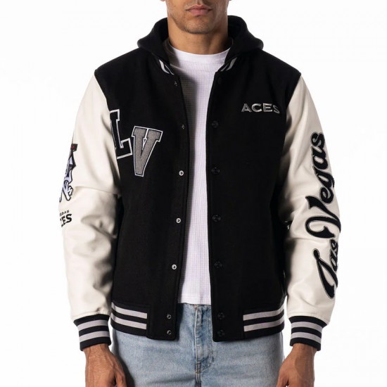 Las Vegas Aces Black Varsity Jacket with Hood Las Vegas Aces Black Varsity Jacket with Hood