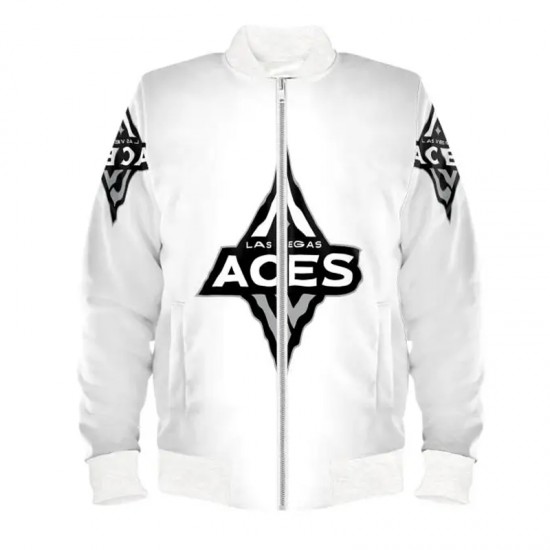 Las Vegas Aces White Bomber Satin Jacket Las Vegas Aces White Bomber Satin Jacket