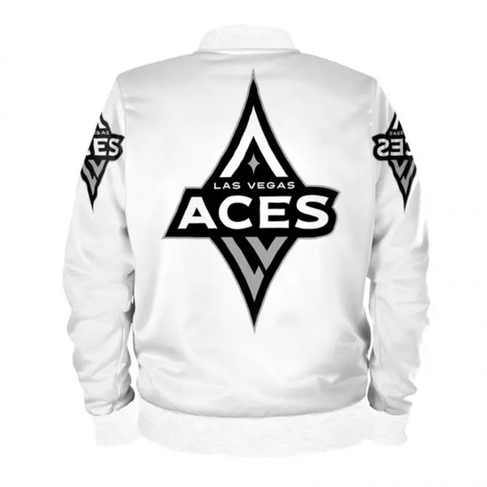 Las Vegas Aces White Bomber Satin Jacket Las Vegas Aces White Bomber Satin Jacket