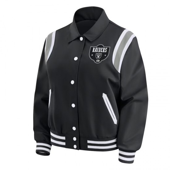 Las Vegas Raiders Lightweight Black Varsity Satin Jacket Las Vegas Raiders Lightweight Black Varsity Satin Jacket