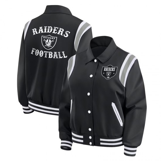 Las Vegas Raiders Lightweight Black Varsity Satin Jacket Las Vegas Raiders Lightweight Black Varsity Satin Jacket