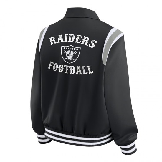 Las Vegas Raiders Lightweight Black Varsity Satin Jacket Las Vegas Raiders Lightweight Black Varsity Satin Jacket
