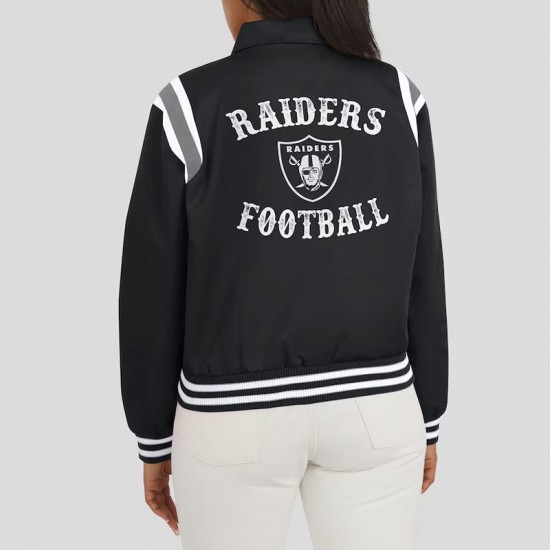 Las Vegas Raiders Lightweight Black Varsity Satin Jacket Las Vegas Raiders Lightweight Black Varsity Satin Jacket