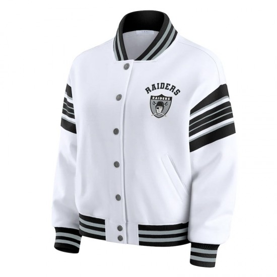 Las Vegas Raiders Snap Front White Fleece Jacket