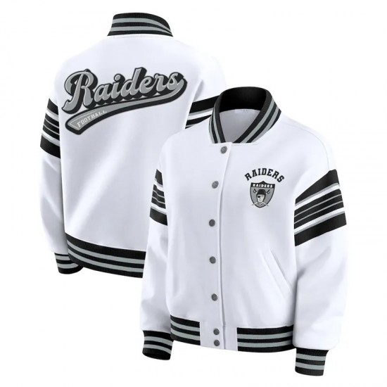 Las Vegas Raiders Snap Front White Fleece Jacket