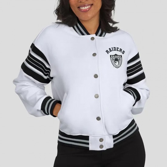 Las Vegas Raiders Snap Front White Fleece Jacket