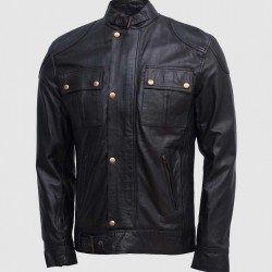 Lavoro Black Bomber Leather Jacket for Work Wear